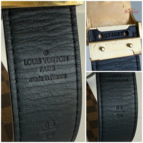 Auth Louis Vuitton Brown Damier Coated Canvas Leather Gold Buckle Belt 85/34 - Picture 7 of 14